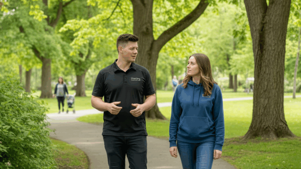 Walk and talk therapy concept | Unyielding Health & Wellness. Multidisciplinary counselling and therapy clinic serving Kelowna and the Okanagan Valley, BC, Canada